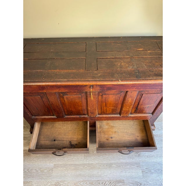 Large Antique 19th Century Oak Dark Wood Blanket Box Chest Coffer with Key Rustic Farmhouse For Sale - Image 9 of 15