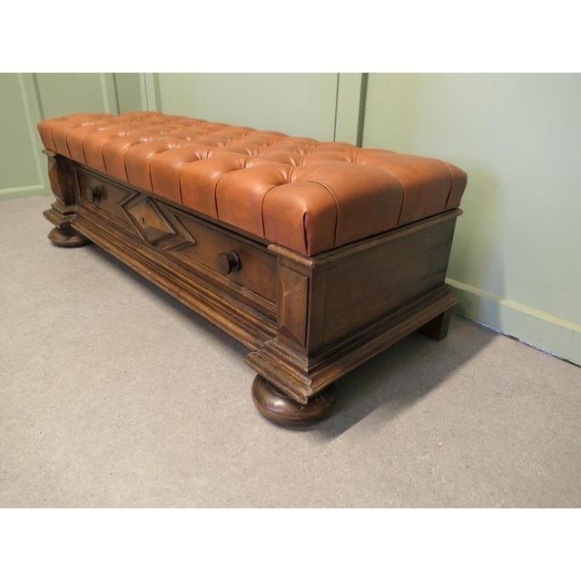 Animal Skin Buttoned Leather Hall Bench, 1920 For Sale - Image 7 of 8