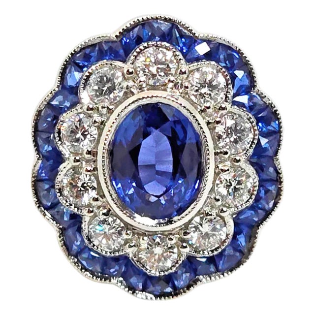 Platinum Ring 8gram - Natural 1.54ct Sapphire & 0.60 Ct Diamond, Gia Certified, Size 7 For Sale