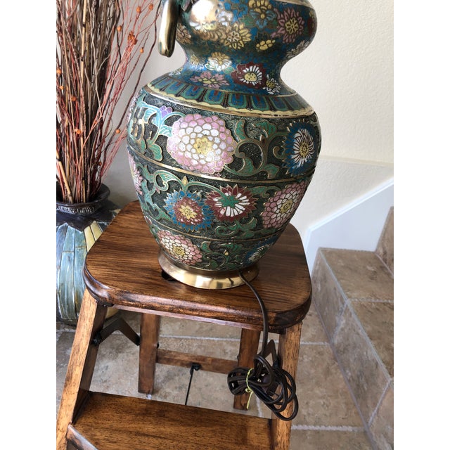 Early 20th-Century Champlevé Table Lamp With Butterfly Handles For Sale - Image 4 of 13