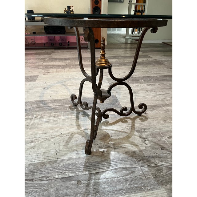 Vintage French Style Wrought Iron Accent Table With Round Glass Top For Sale - Image 6 of 10
