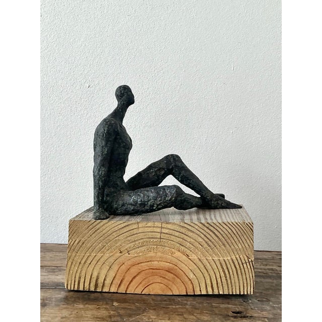 Wood Vintage Patinated Metal Sculpture After Giacometti For Sale - Image 7 of 12