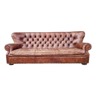 Restoration Hardware Leather Churchill Large Sofa For Sale