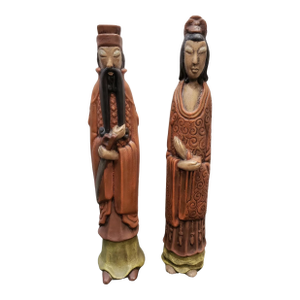 Pair of Mid 20th Century Chinese Imperial Court Man and Lady Ceramic Sculptures