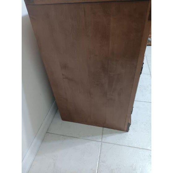 Wood Vintage Wooden Storage Cabinet Two Small Drawers Shutter Door Heywood Wakefield For Sale - Image 7 of 7