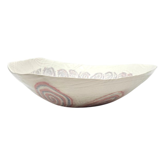 Organic Porcelain Art Centerpiece Bowl, Hand-Impressed Abstract Surface, 16.75" For Sale