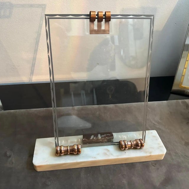 1930s Art Deco Marble, Copper and Glass Rectangular French Picture Frame For Sale - Image 6 of 12