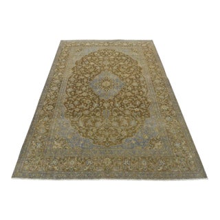 Kashan Rug 10′ X 13’5” Brown Wool Vintage Distressed Hand-Knotted Carpet For Sale