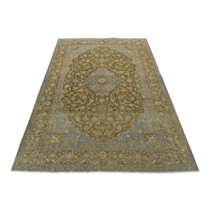 Kashan Rug 10′ X 13’5” Brown Wool Vintage Distressed Hand-Knotted Carpet