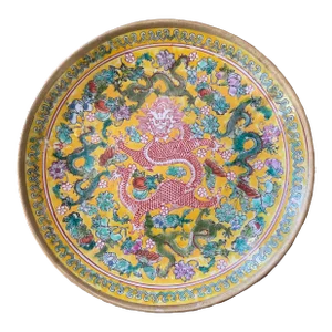 Chinese Antique Five Dragons Pattern Famille Rose Platter/Bowl