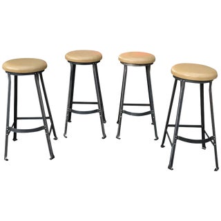 Vintage Mid Century Industrial Angle Iron and Faux Ostrich Barstools- Set of 4 For Sale