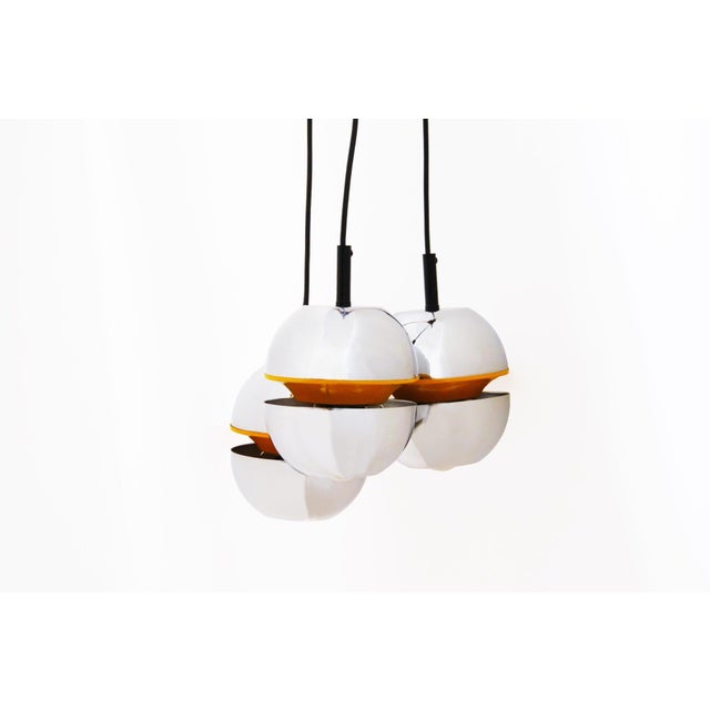 20th Century Space Age Orange and Chrome 3-Light Chandelier For Sale - Image 5 of 5