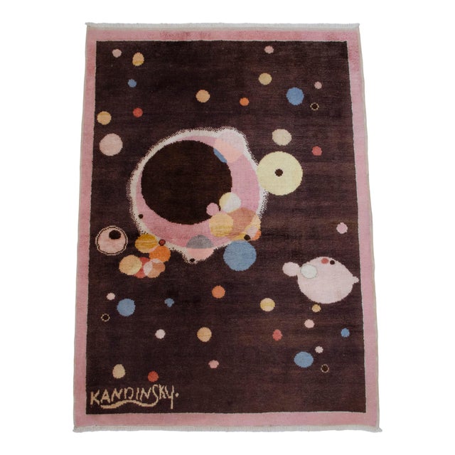 Kandinsky - Several Circles - Inspired Hand Knotted Area Rug One of a Kind Small Rug- 2′7″ × 3′8″ For Sale - Image 6 of 16