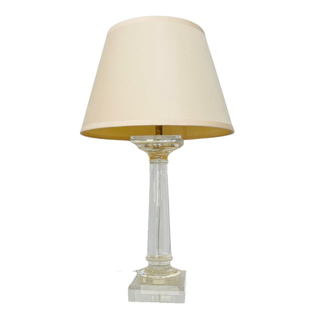 Restoration Hardware Saxon 28” Solid Crystal Glass Table Lamp – Neoclassical Doric Column, Original Shade A striking and...