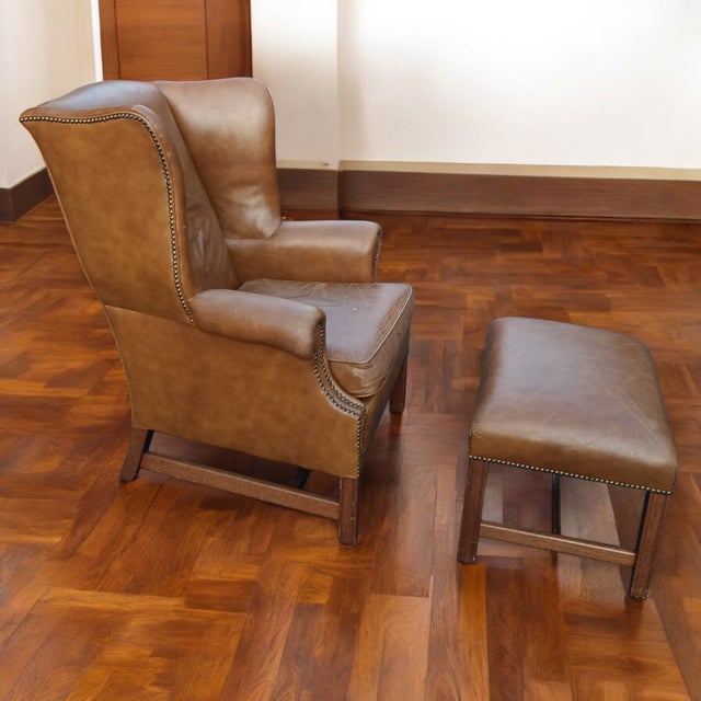 Wingback Leather Armchair and Matching Ottoman by Classic Leather. For Sale - Image 10 of 12