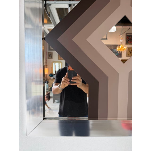 1970s Vintage Greg Copeland Style Op Art Geometric Mirrored Wall Art, Signed For Sale - Image 10 of 13