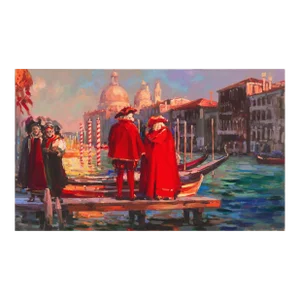 'Bal Masque, Venice' by Evgeny & Lydia Baranov, 2006, Venetian Vedute, Santa Maria Della Salute, Masquerade, Oil