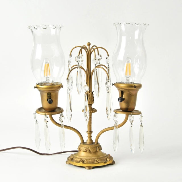 Antique French Girandole Waterfall Crystal Table Lamp For Sale - Image 4 of 10