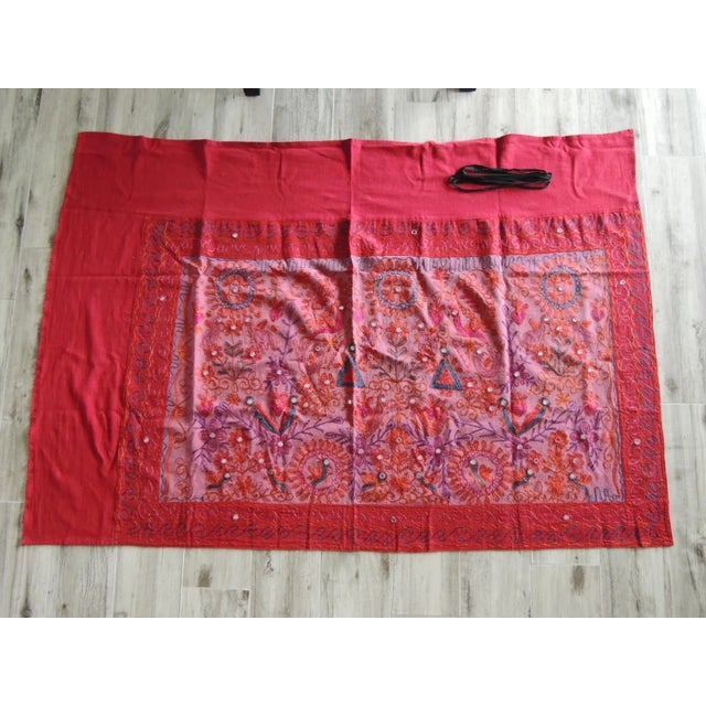 Indian Indian Suzani Style Embroidered Panel with Small Mirror Sequin Details For Sale - Image 3 of 11