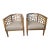 A Pair Mid-Century Modern Inspired Teak Fretted Barrel Tub Chairs For Sale