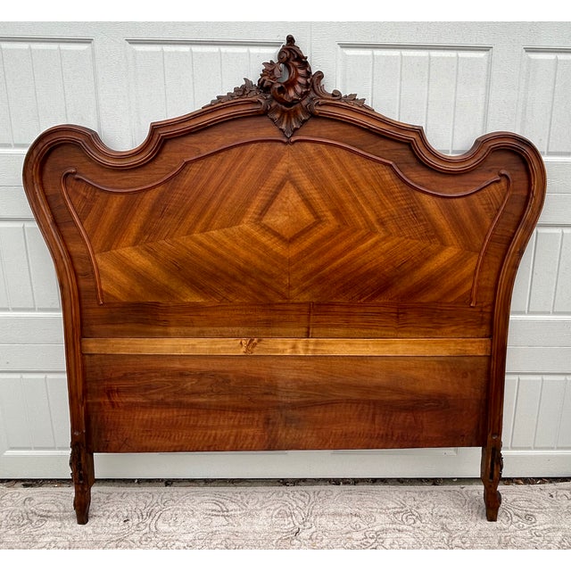 Late 19th Century Antique French Carved & Shaped Walnut Full Size Headboard For Sale - Image 5 of 14