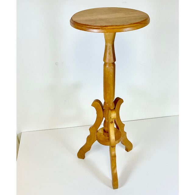 Farmhouse Vintage Arts & Crafts Rustic Farmhouse Three-Leg Maple Drinks Table/Plant Stand. For Sale - Image 3 of 9