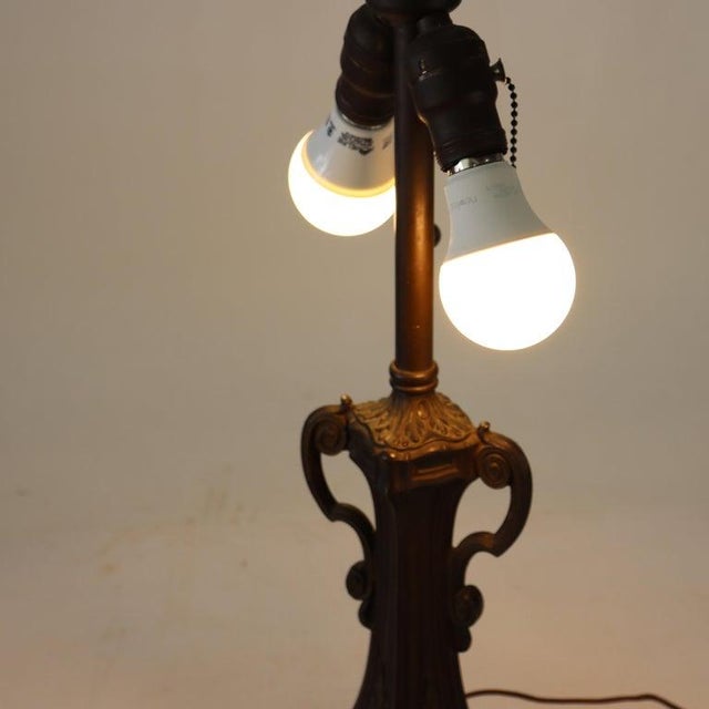 Glass Antique Bradley & Hubbard School 6 Panel Slag Glass Lamp C1920 For Sale - Image 7 of 11