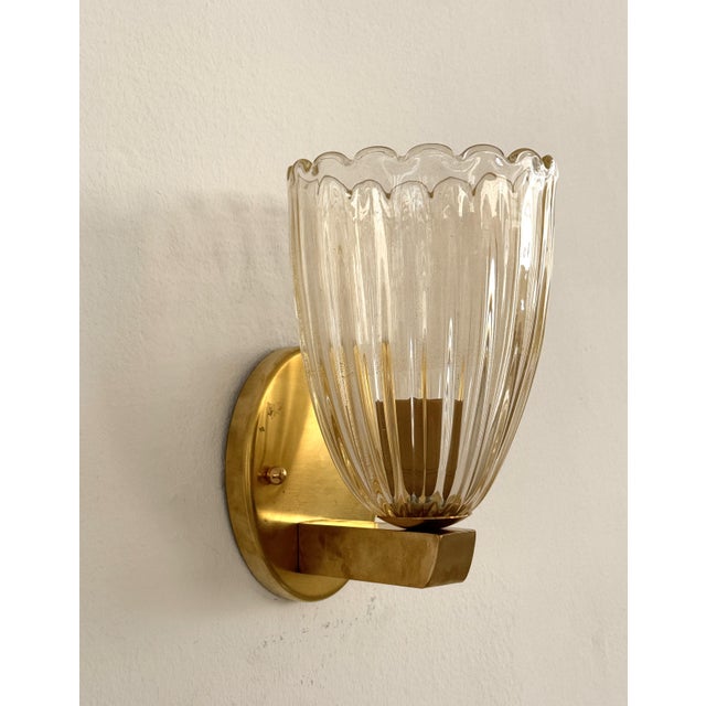 1990s Art Deco Italian Brass and Murano Glass Wall Lights, 1990s, Set of 2 For Sale - Image 5 of 14