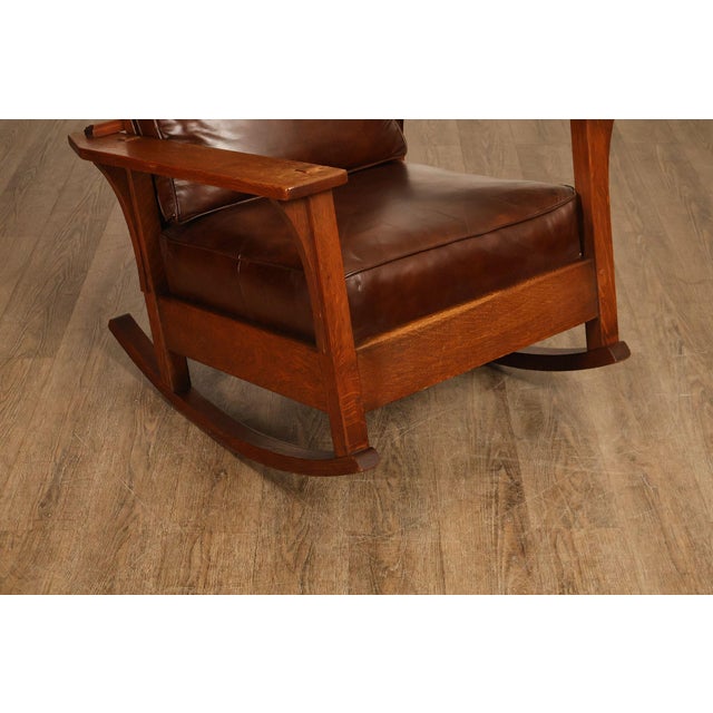 Wood Antique L & JG Stickley Mission Oak Morris Rocker For Sale - Image 7 of 18