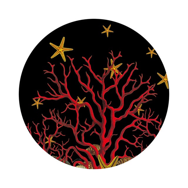 2020s Coral Reef Vegan Leather Round Pebble Placemat, Black, Set of 4 For Sale - Image 5 of 5