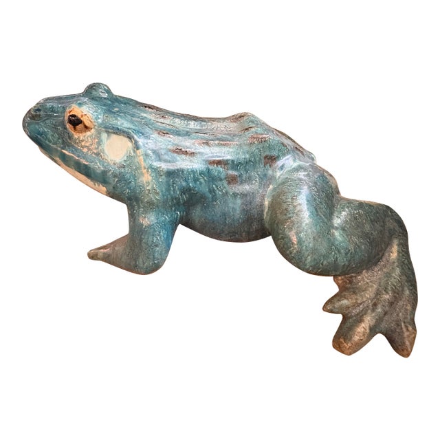 Monumental French Glazed Terracotta Frog Sculpture For Sale