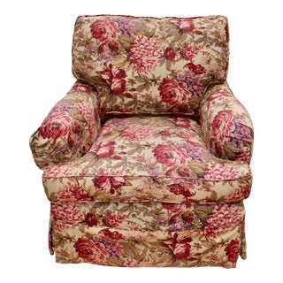 Late 20th Century Lee Industries Re-Upholstered English Arm Chair Slip Covered in Floral Linen For Sale