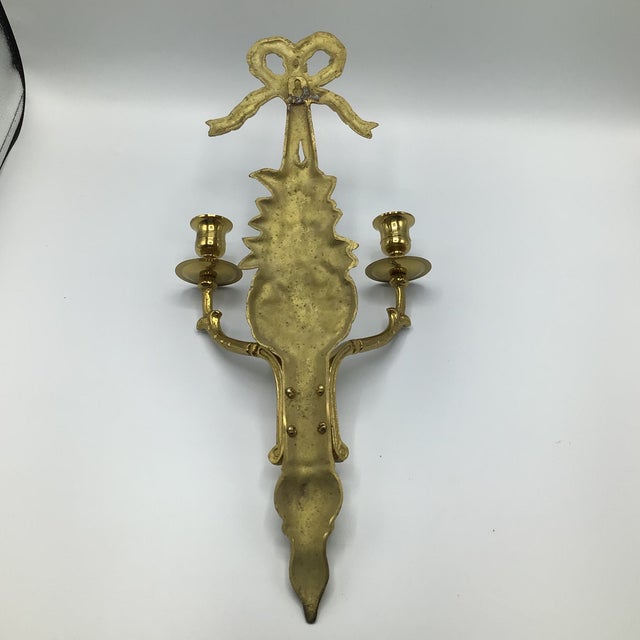 Vintage Solid Brass Double Arm French Style Candle Wall Sconces - A Pair For Sale - Image 11 of 12