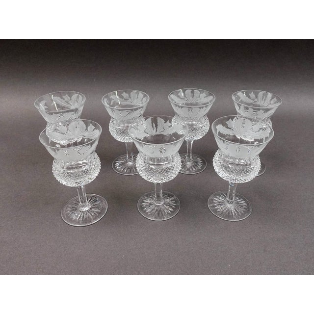 Edinburgh Crystal Mid 20th Century Edinburgh Crystal Scotland Thistle Sherry Glasses- Set of 7 For Sale - Image 4 of 8