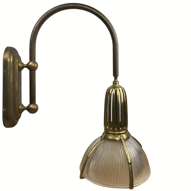 Art Deco Holophane Cut Glass and Brass Wall Lamps, 1970s, Set of 2 For Sale - Image 15 of 18