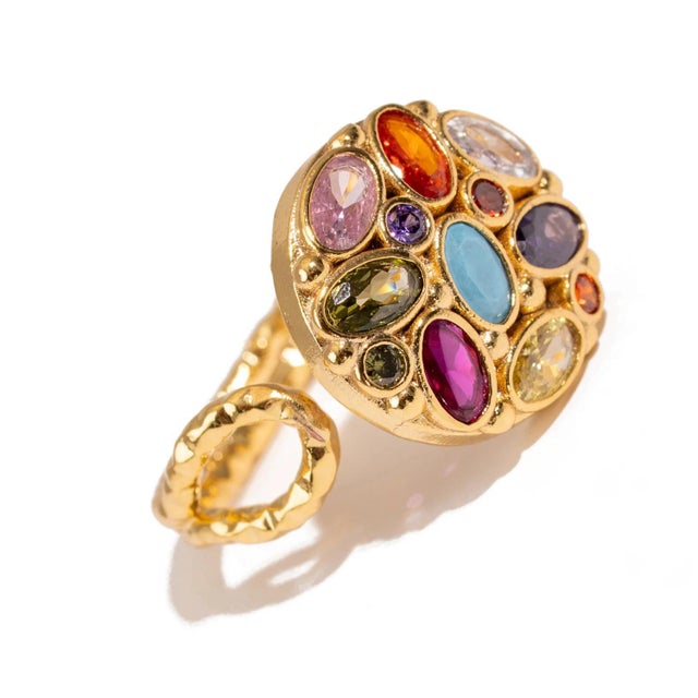 Contemporary Cosmic Energy Multi Gemstone Adjustable Ring, Size 8 For Sale - Image 3 of 6