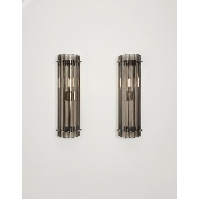 1990s Italian Smoked Murano Glass Wall Sconces in the style of Venini, 1990s, Set of 2 For Sale - Image 5 of 16