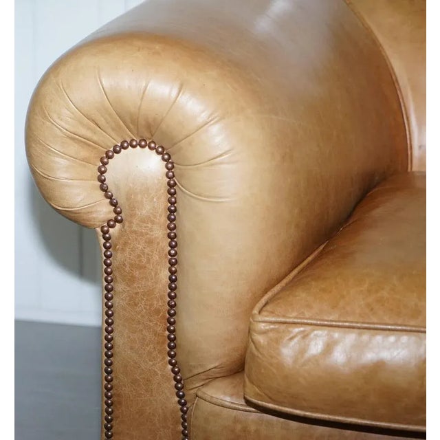 Vintage Victorian Style Brown Leather Club Sofa For Sale - Image 12 of 18
