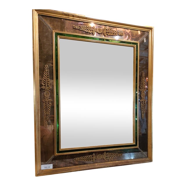 Late 19th Century French Giltwood Mirror With Green Églomisé Glass Border For Sale