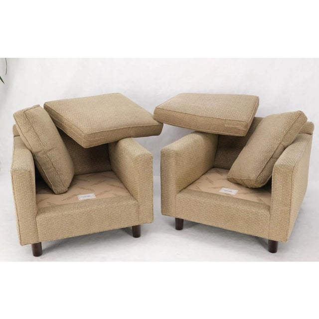 Mid 20th Century Pair Deep Seat Oatmeal Fabric Upholstery Contemporary Lounge Chair on Dowel Legs For Sale - Image 5 of 13