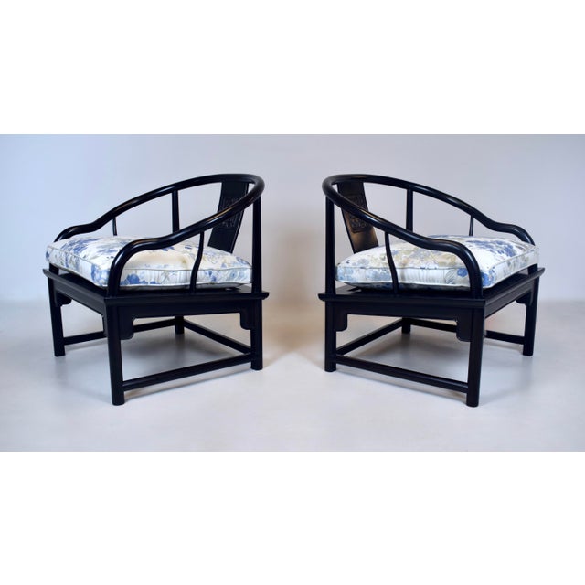 Wood 1960s Solid Ebony Chinoiserie Lounge Chairs Baker Furniture For Sale - Image 7 of 14