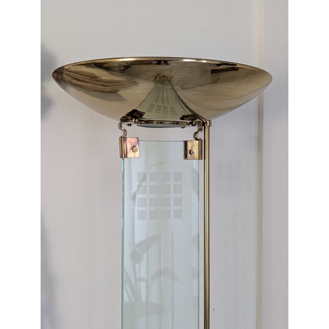 1980s 1980's Mid-Century Modern Glass & Brass Torchiere Floor Lamp For Sale - Image 5 of 11
