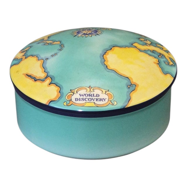 Vintage Made in Franch Tiffany Porcelain Trinket Box "Tauck World Discovery" Map For Sale - Image 6 of 6