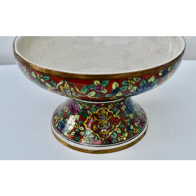 Paint Vtg. Thia Benjarong Enamel Painted Ceramic Bowl W/Brass Rim For Sale - Image 7 of 18