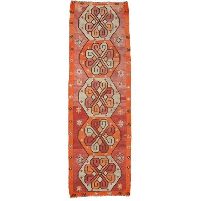 Textile Mid 20th Century Vintage Turkish Kilim Runner For Sale - Image 7 of 7