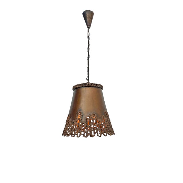 Tom Greene Brutalist Handcrafted Copper Pendant Lamp in Tom Greene, 1960s For Sale - Image 4 of 18