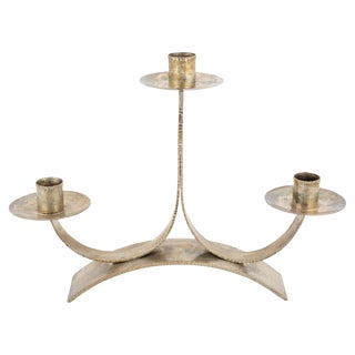 Vintage Art Deco Handmade Candlestick in Silver-Plated Brass, Germany, 1930s For Sale