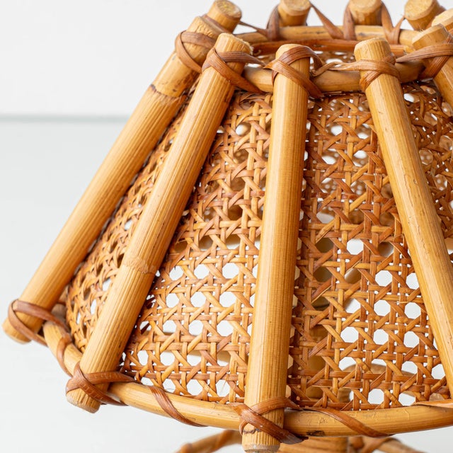 Vintage French Riviera Rattan Table Lamps in the style of Louis Sognot, 1960s, Set of 2 For Sale - Image 4 of 12