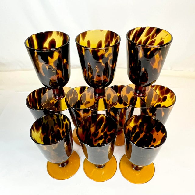Burnt Umber Cinco De Mayo - Mid-Century Hollywood Regency Murano Water Goblets - Set of 10. For Sale - Image 8 of 10
