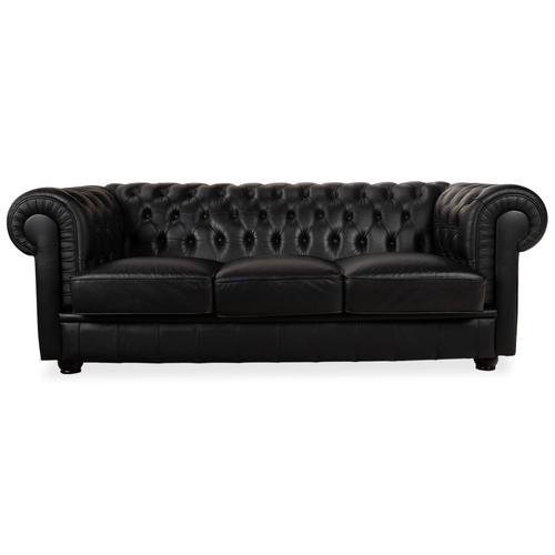 Chesterfield Three-Seater Black Sofa in Leather For Sale - Image 11 of 11